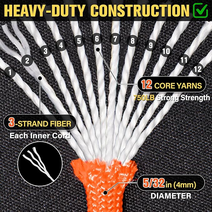 Paracord Rope 750 lb - 500ft 5/32" Parachute Cord 4MM 12-Strand para Cord - - Image 3