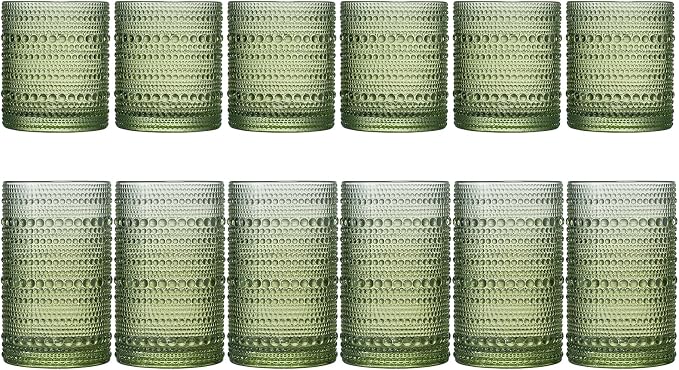 Khen Hobnail Beaded Highball Drinking Tumbler Glasses | Set of 12 | Color - Image 3