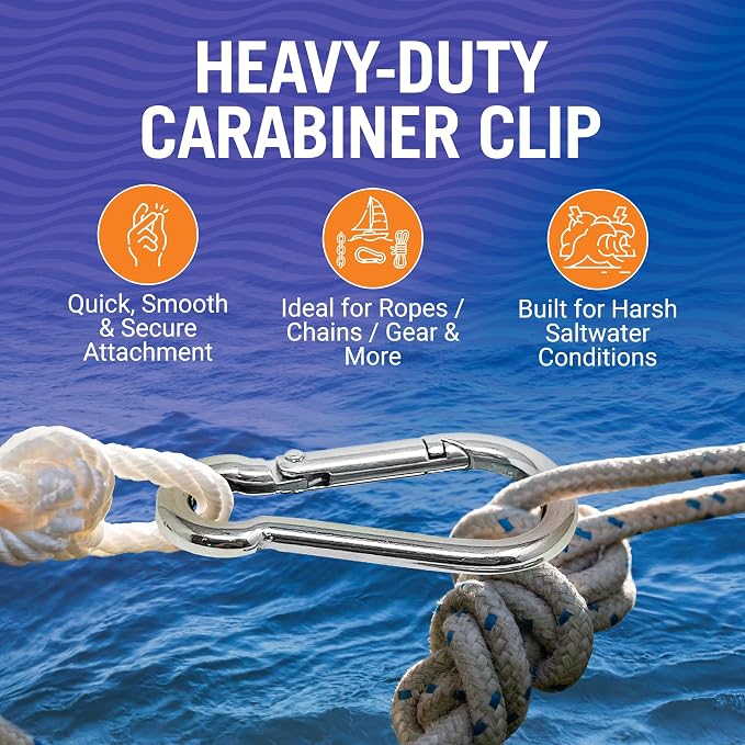 Stainless Steel Carabiner Clip, 4 Pack, 316 Marine Grade, Heavy Duty Spring - Image 2