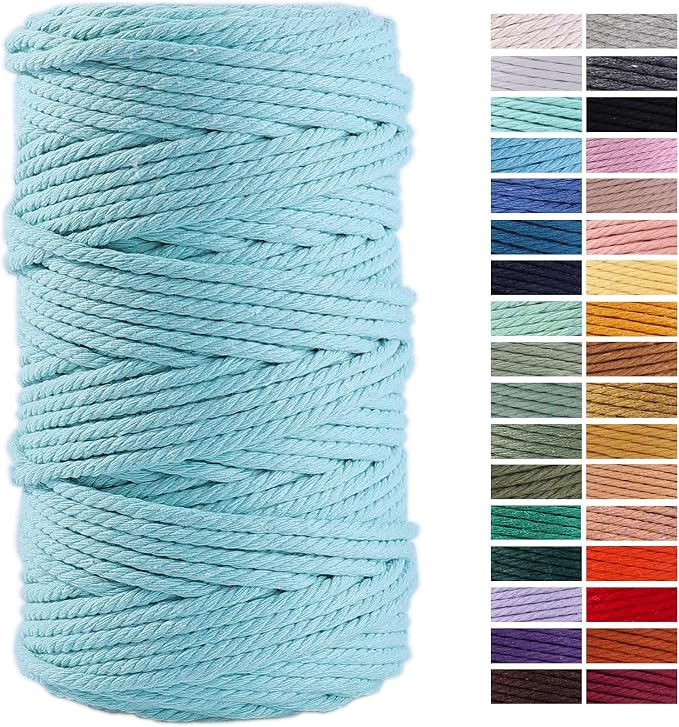 Light Blue Macrame Cord 4mm x 109Yards, Colored Cotton Rope Craft Cord Colorful by AestheticDesignforYou