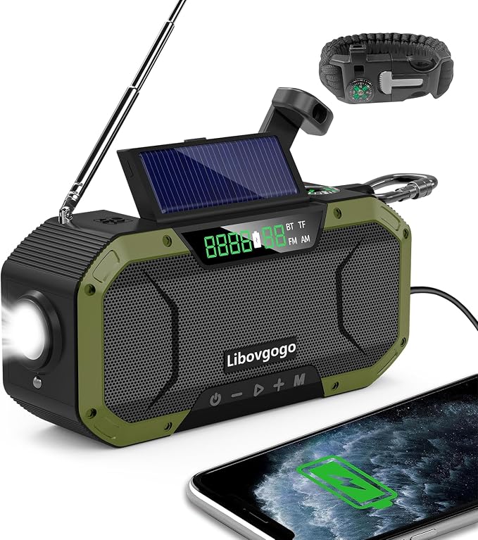 Emergency Radio Waterproof Bluetooth Speaker, Portable AM FM Radio by Libovgogo