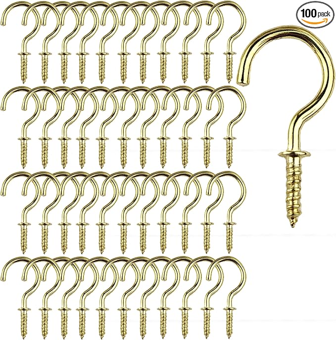 Set of 100 Nickel Plated Metallic Golden Cup Hooks Small Hooks, 1/2 Inch by Pengchengwanli