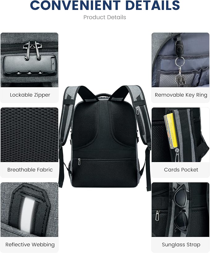 LOVEVOOK 17 inch DarkGrey Travel Laptop Backpack - Image 5