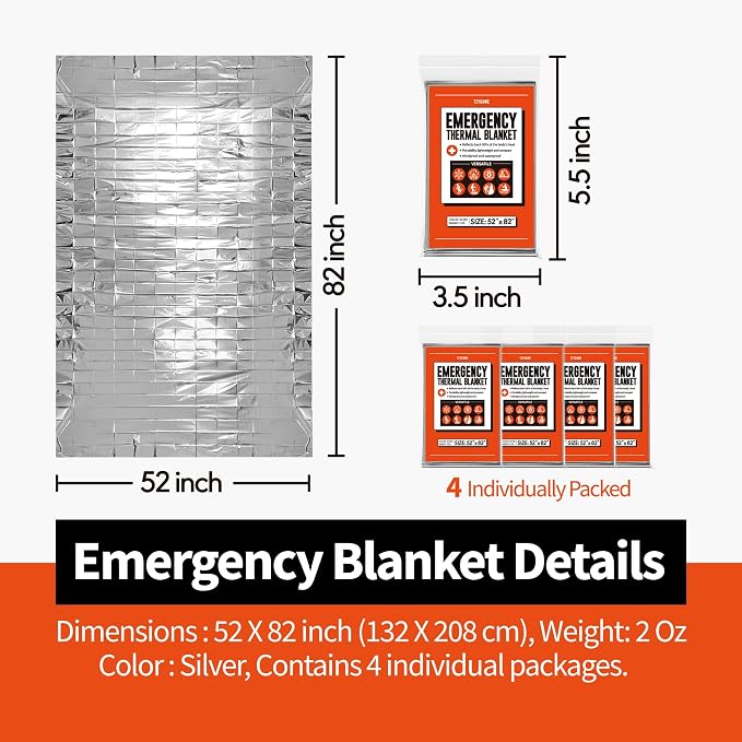 Emergency Thermal Blankets, 4 Pack, Space Mylar Blanket Survival kit - Image 3