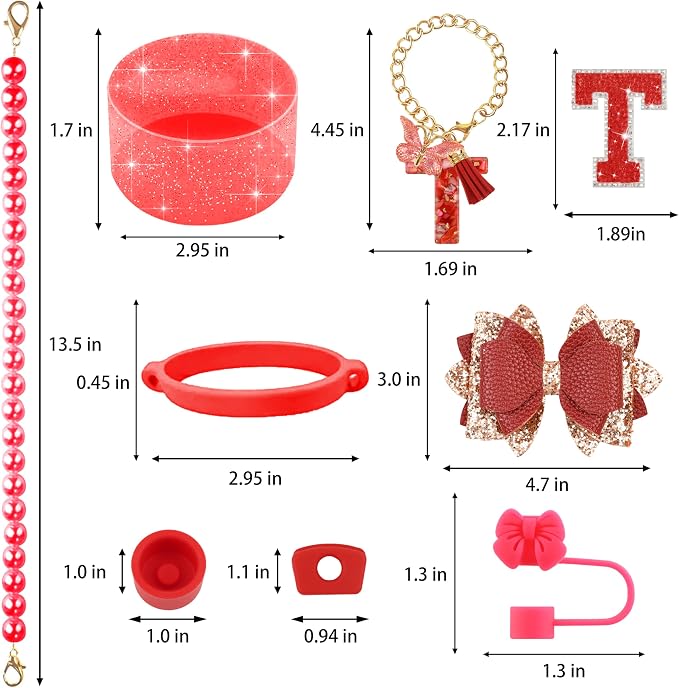 9PCS Red for Stanley Cup Accessories Set Bling Initials Bow Charms for Stanley - Image 3