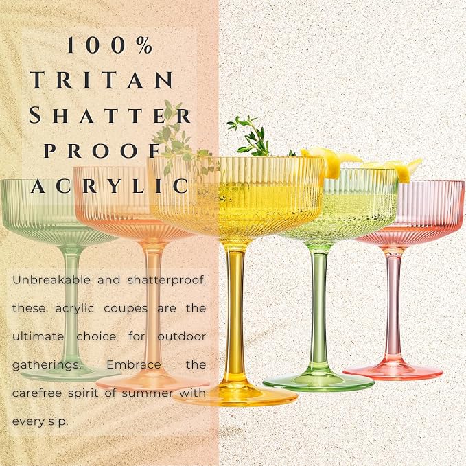 Khen Shatterproof Acrylic Ribbed Vintage Art Deco Martini, Champagne & Cocktail - Image 2