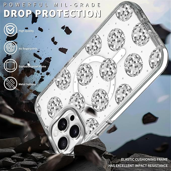 Case for iPhone 14 Pro, Disco Ball Grayish White Phone Case Design，for Women - Image 5