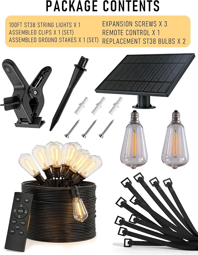 TW SHINE 100 FT Solar String Lights Outdoor, 31+2 LED Waterproof Shatterproof - Image 8