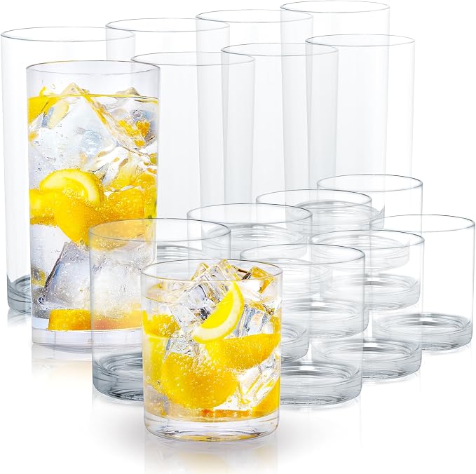 Zulay Kitchen Plastic Drinking Glasses – Mixed 16oz & 12oz Acrylic Shatterproof by ZulayKitchen