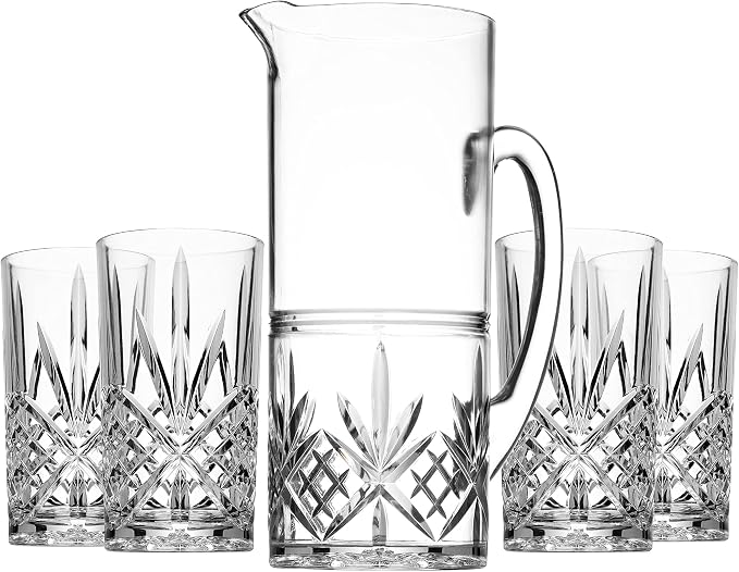 Godinger Pitcher and Highball Drinking Glasses Set, Acrylic Shatterproof Water by Godinger