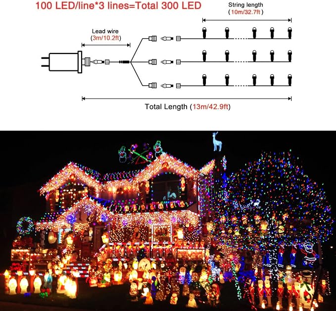 JMEXSUSS 300 LED Christmas Lights Outdoor Waterproof, 8 Modes Twinkle Fairy - Image 2