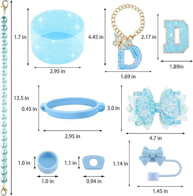 9PCS Blue for Stanley Cup Accessories Set Bling Initials Bow Charms for Stanley - Image 3