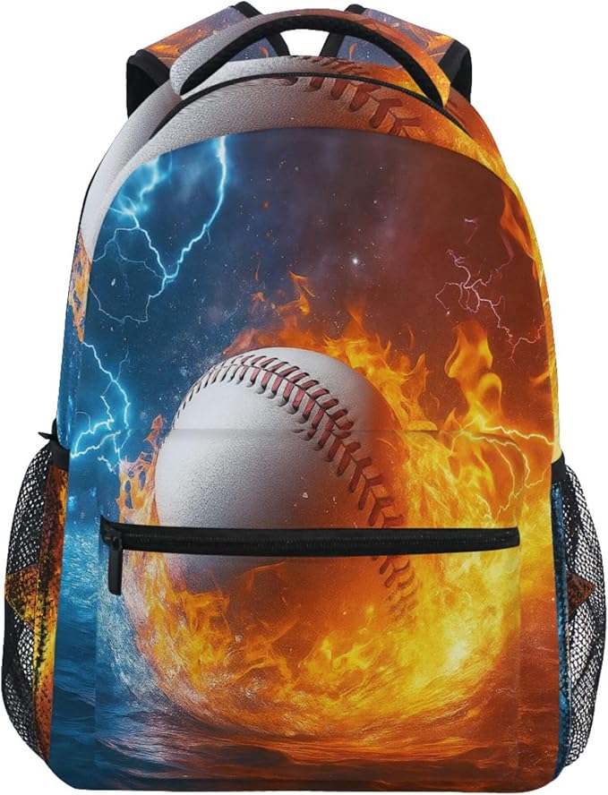 Wamika Baseball Ice Fire Boys Backpack Sports Ball School Backpacks Kids Girls by Wamika
