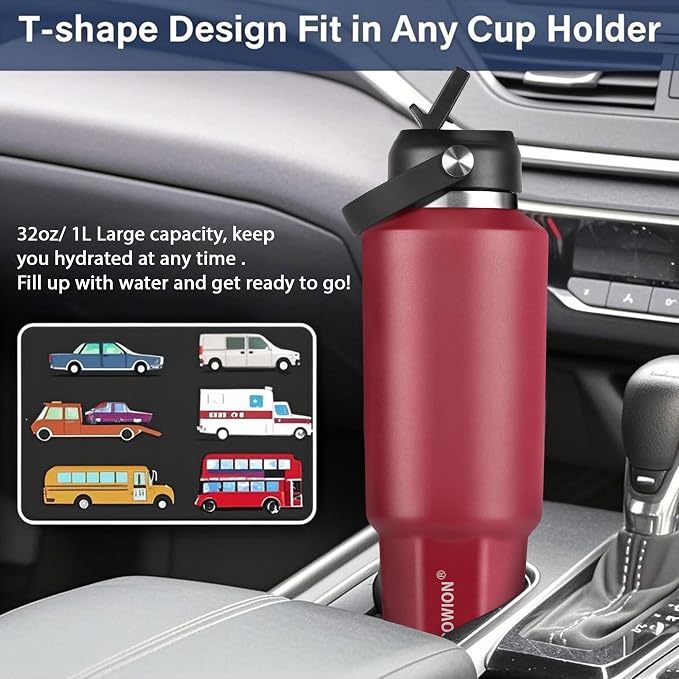 HYDROWION 32 oz Insulated Water Bottle, Car Water Bottle Holder - Image 2