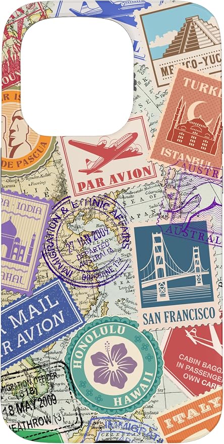 World Map Travel Passport Stamps Postage Stamp Case by Unknown
