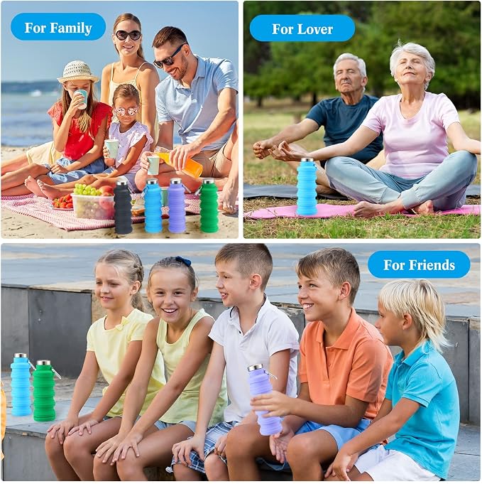 Lallisa 4 Pcs Collapsible Water Bottles 17 oz Reusable Silicone Foldable Travel - Image 7