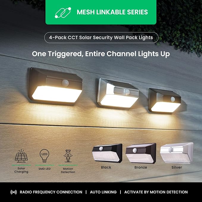 Home Zone Mesh Linkable Series 4-Pack Solar SMD LED Security Wall Pack Light - Image 2