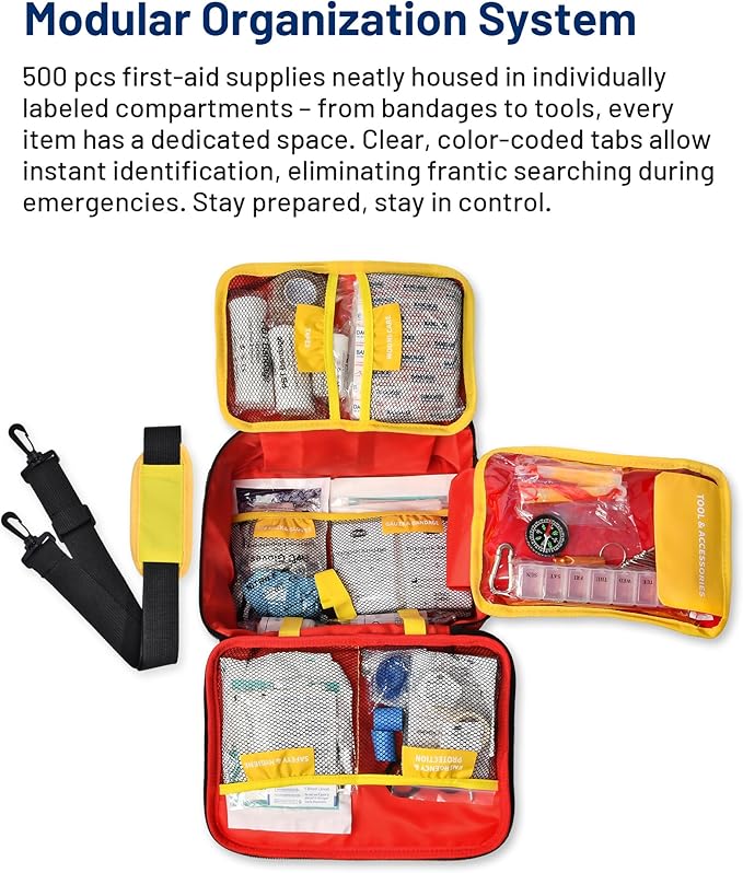 500 PCS First Aid Kit for Travel Camping Car Home Businesses, Well-Organized - Image 7