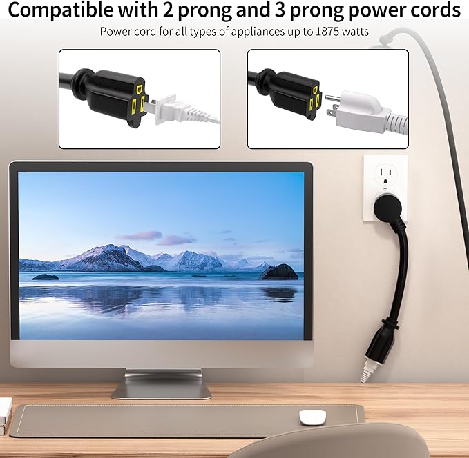 Vockjour 10 FT 2 Pack Black Low Profile Flat Plug 14 Gauge Heavy Duty Extension - Image 4