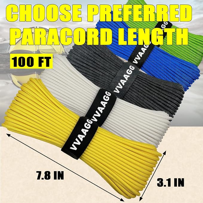 VVAAGG 1000 Yellow Paracord 100FT Utility Parachute Cord 4mm Nylon String12 - Image 3