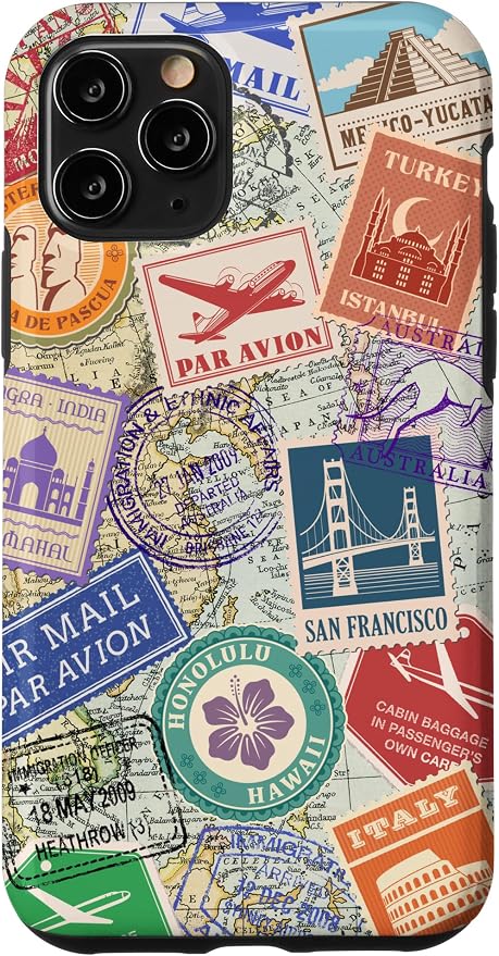 World Map Travel Passport Stamps Postage Stamp Case by Unknown