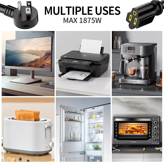 Vockjour 6 FT 3 Pack Black Low Profile Flat Plug 14 Gauge Heavy Duty Extension - Image 6