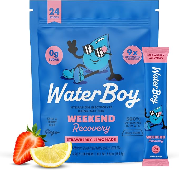 Waterboy Weekend Recovery | 3, 200mg Electrolyte Powder Packets | Ginger + by WaterBoy
