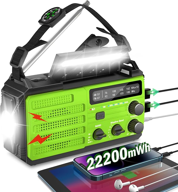 Emergency Radio with Solar & Hand Crank Radio 22200mWh NOAA Emergency Weather by TrekkingLamb