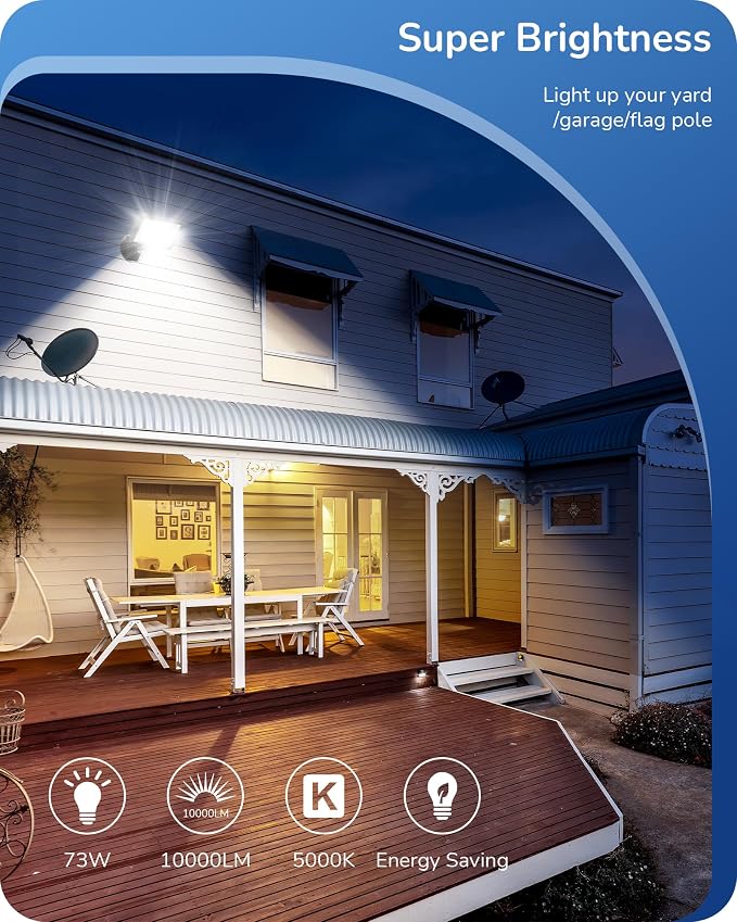EDISHINE 10000LM Flood Lights Outdoor, 73W LED Flood Light Outdoor, IP65 - Image 2