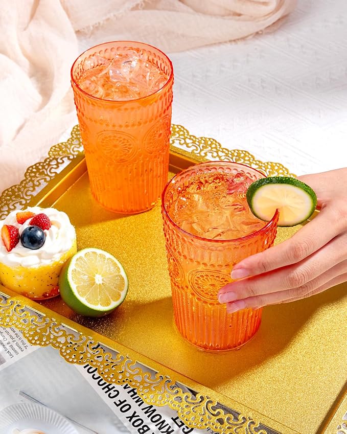 Ciaell 12 Pack Romantic Plastic Water Glasses - 14 Oz Amber Vintage Drinking - Image 3