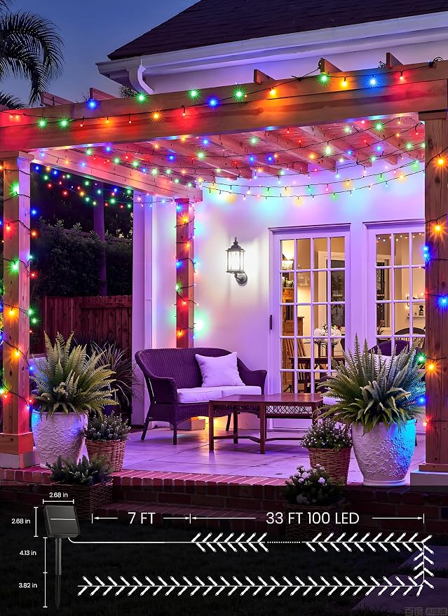 Brightown Solar String Lights Outdoor, 2 Pack Total 80FT 200 LED Solar Powered - Image 5