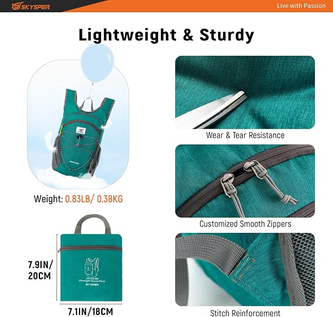 SKYSPER 15L/20L Foldable Hiking Backpack Lightweight Packable Travel Daypack - Image 3