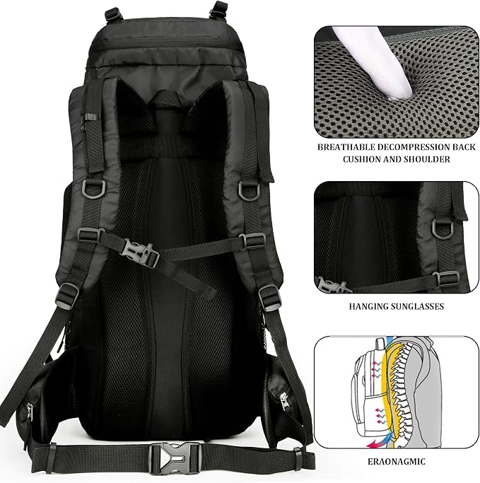 75L Hiking Backpack with Rain Cover Waterproof Camping Backpack Shoes Warehouse - Image 7