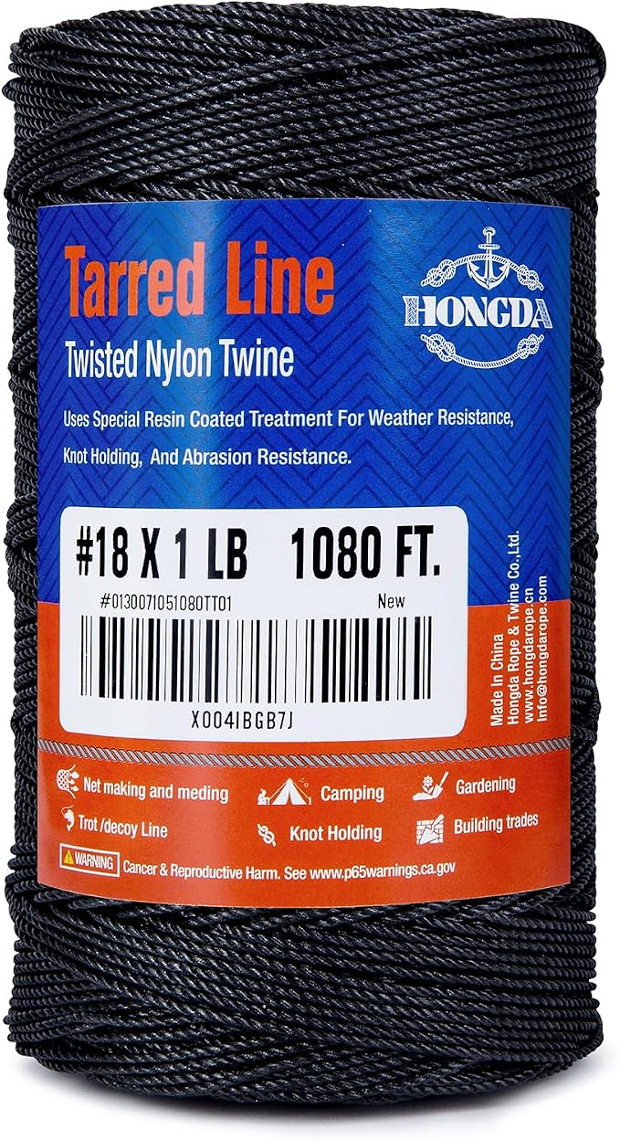 HONGDA Tarred Twine, 1080 Feet Nylon Twine #18 Bank Line-Black Nylon String by hongda