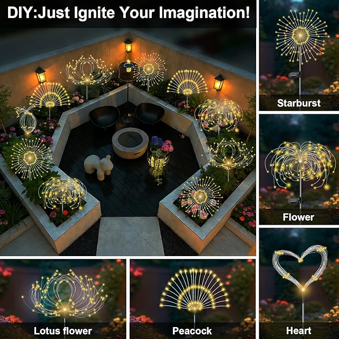 Solar Garden Lights Outdoor, 4 Pack 120 LED Twinkling Firework Lights Decorative - Image 4