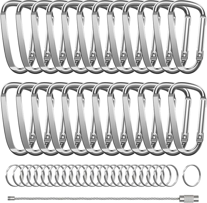 2.4" 24pcs Small Carabiner Clip Keychain, Aluminum D Ring Shape Clips by XIECHANEE