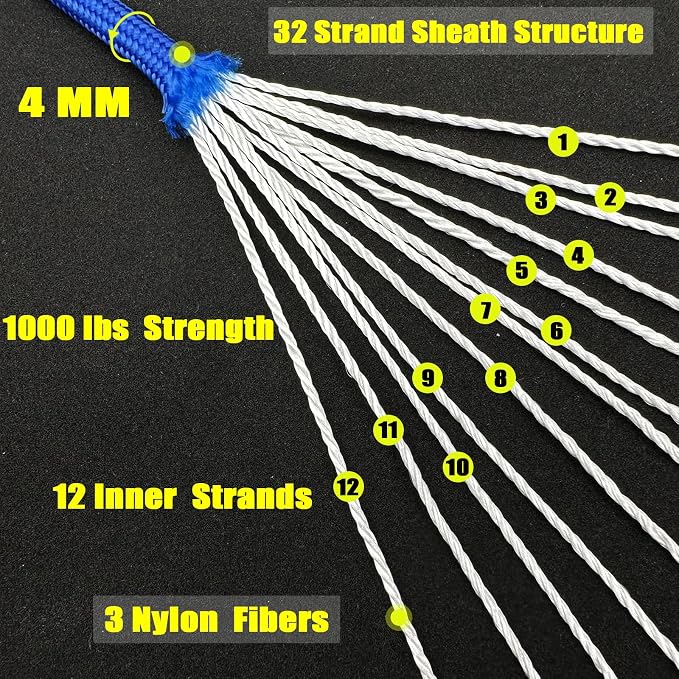 VVAAGG 1000 Blue Paracord Rope, 50ft 12 Strand Parachute Cord - Image 2