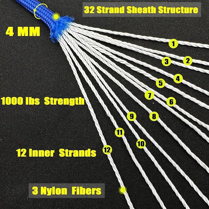 VVAAGG 1000 Paracord Rope 200FT, 4mm Utility Parachute Cord 12 Strand Nylon Rope - Image 2
