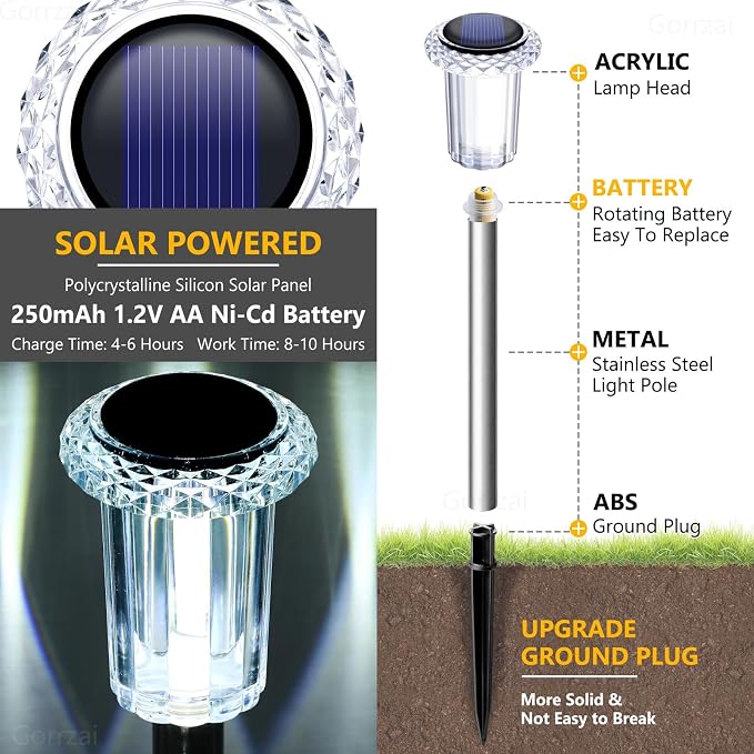 Solar Pathway Lights 10 Pack Solar Lights Outdoor Waterproof 6000K Cold White - Image 2