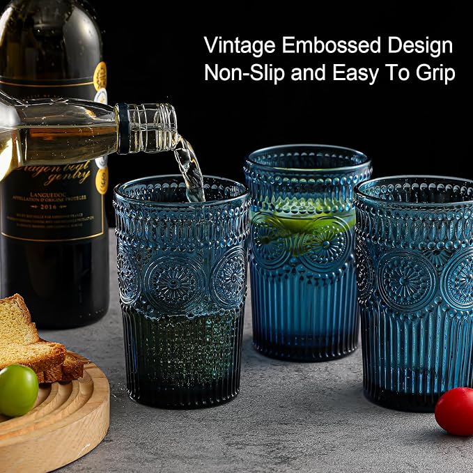 ZMOWIPDL Vintage Glassware Drinking Glasses Set of 6, 13 oz Blue Textured - Image 7