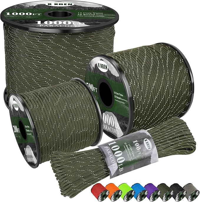 Paracord Reflective 4mm 1000lb, Paracord Rope, Parachute Cord, Camping Rope by XXBEN