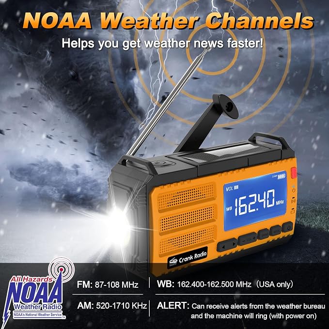 Emergency Crank Radio Solar Hand Crank Emergency Radio 37000mWh AM/FM NOAA - Image 2