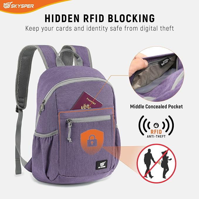 SKYSPER Anti Theft Hiking Backpack, 18L RFID Packable Travel Daypack, - Image 2
