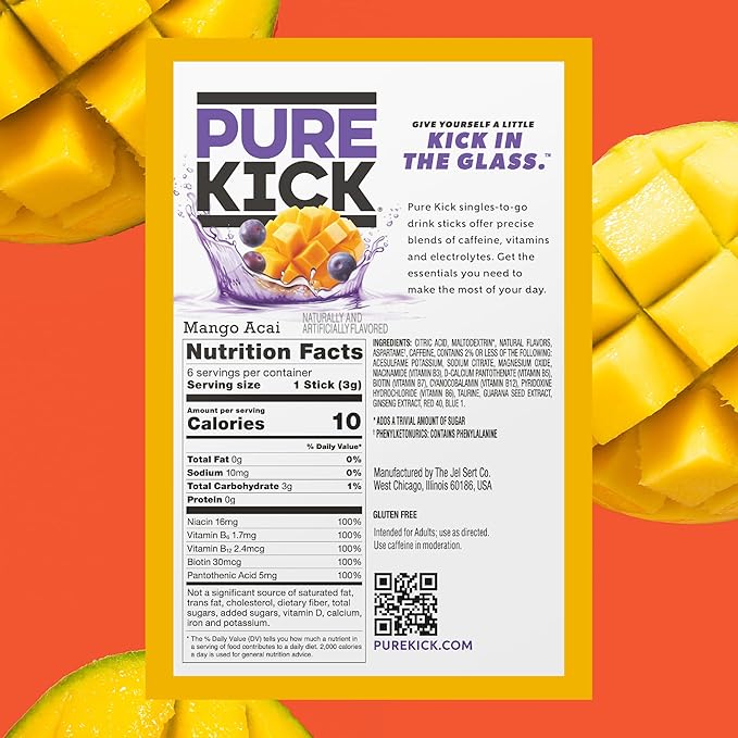 Pure Kick Energy Singles To Go Drink Mix, Mango Acai, Includes 12 Boxes - Image 2