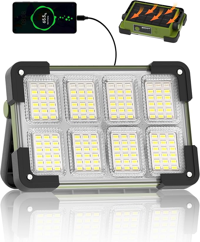 120W Solar Rechargeable Work Light, Portable Flood Light by DANCINGBOAR