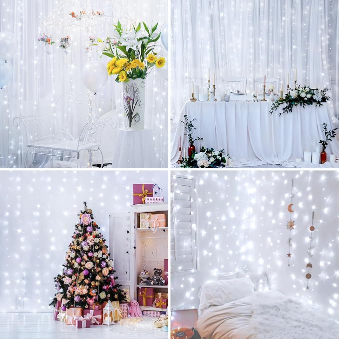 suddus White Curtain Lights for Bedroom Wall, 200 Led Twinkle Lights - Image 3