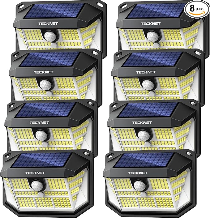 TECKNET 231 LED Solar Motion Lights Outdoor Waterproof, 8 Pack 300° Angle & 3 by Tecknet