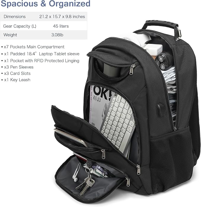 Extra Large Laptop Backpack for Men, 37L Gaming Laptop Backpack, 18.4Inch - Image 5