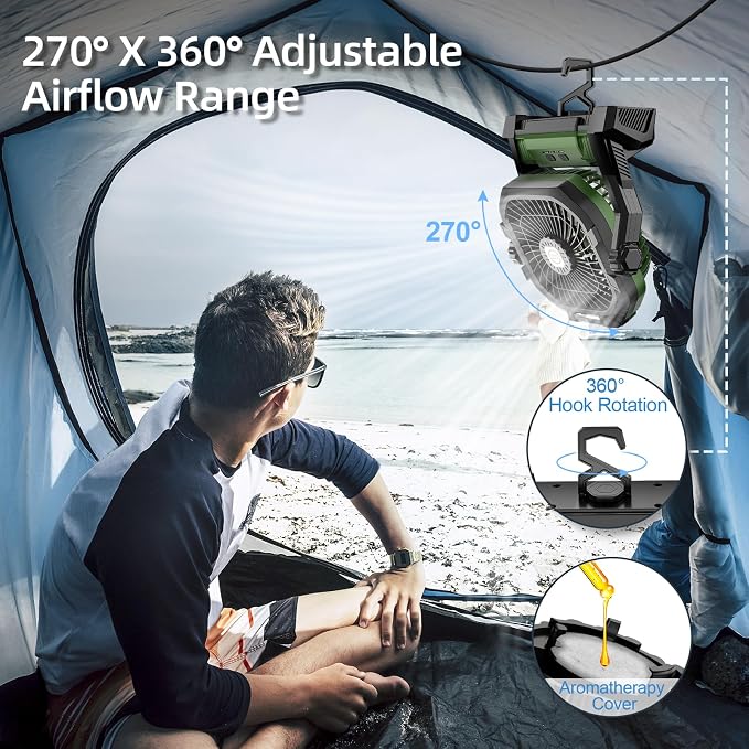 Camping Fan Rechargeable, 20000mAh Battery Powered Portable Fan - Image 5