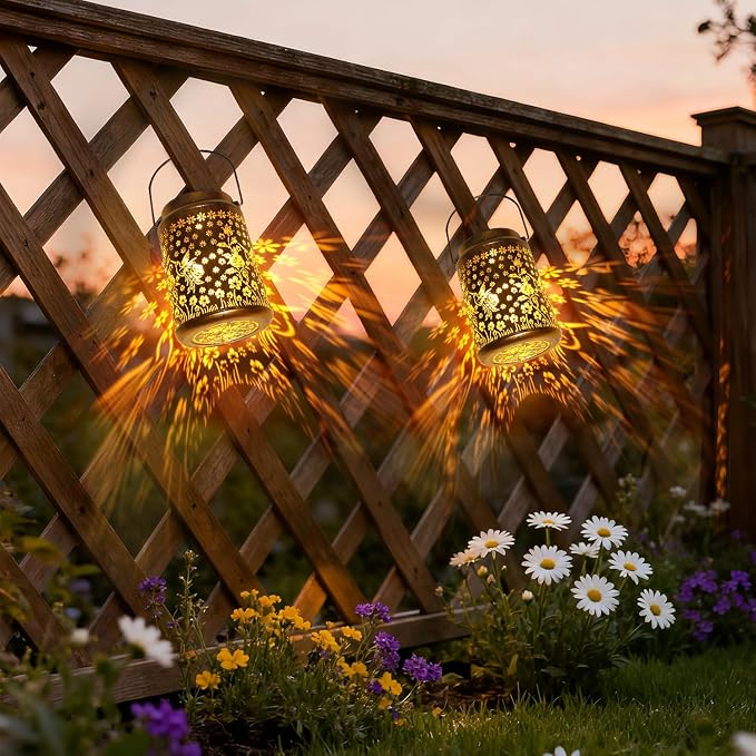 2 Pack Solar Lanterns Outdoor Waterproof Hummingbird Garden Decor Gift - Image 3